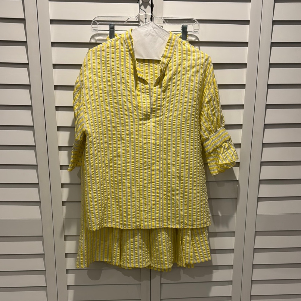 Dixie Yellow Gingham Blouse/ Wrap Striped Skirt Set